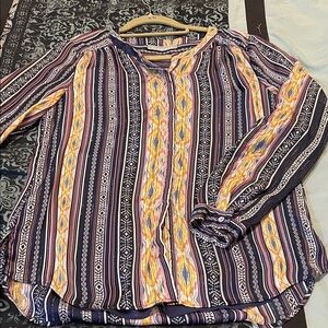 DANIELRAINN Striped Navy Multicolor V-Neck Long Sleeve Blouse